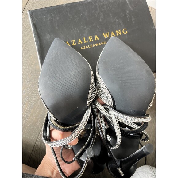 Azalea Wang Black Embellished Slingback Pump Calf Strap Riss-black Size 8 - Picture 6 of 8